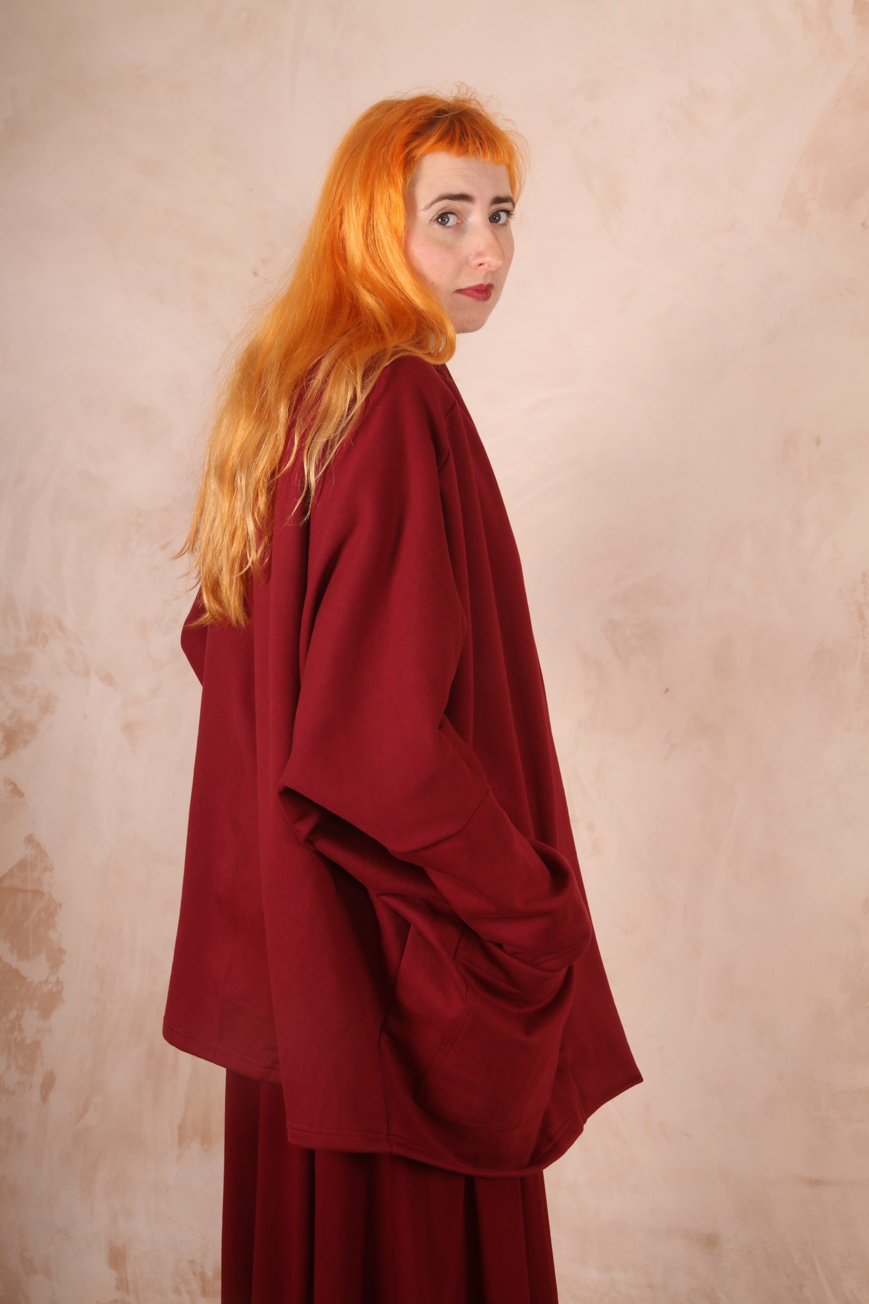 Freya oversized jersey cardigan 100% Cotton Hawthorn Red - Image 9