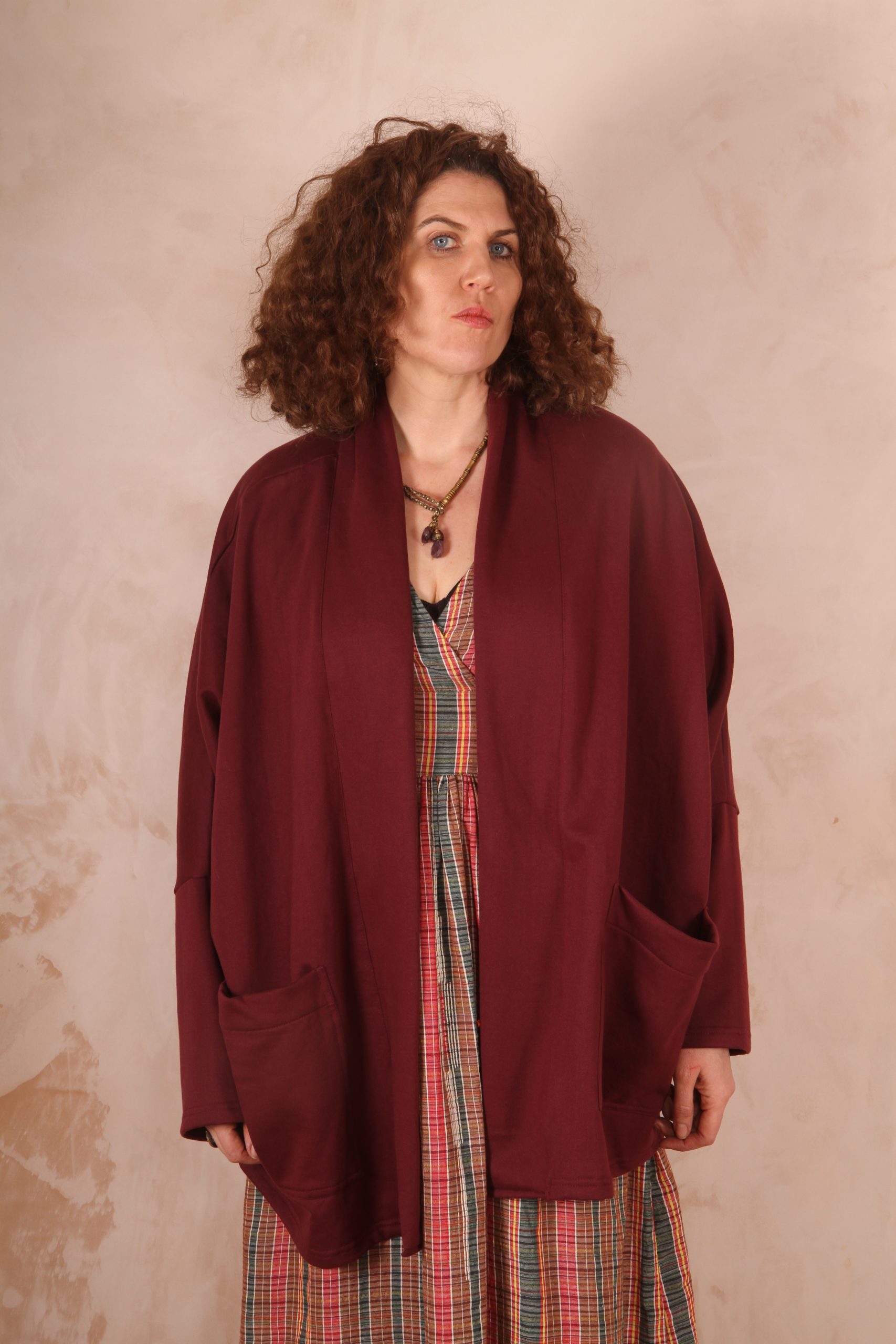 Freya oversized jersey cardigan 100% Cotton Wild Plum - Image 3