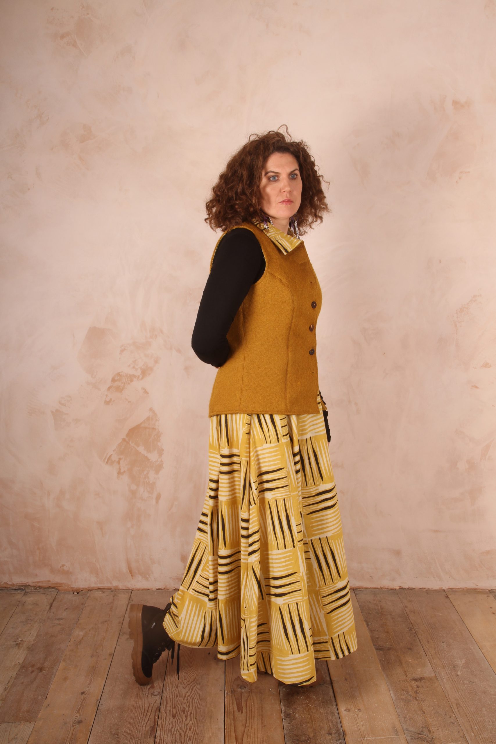 Classic Tailored Haruka Wool Waistcoat Mustard Boiled Wool - Image 4