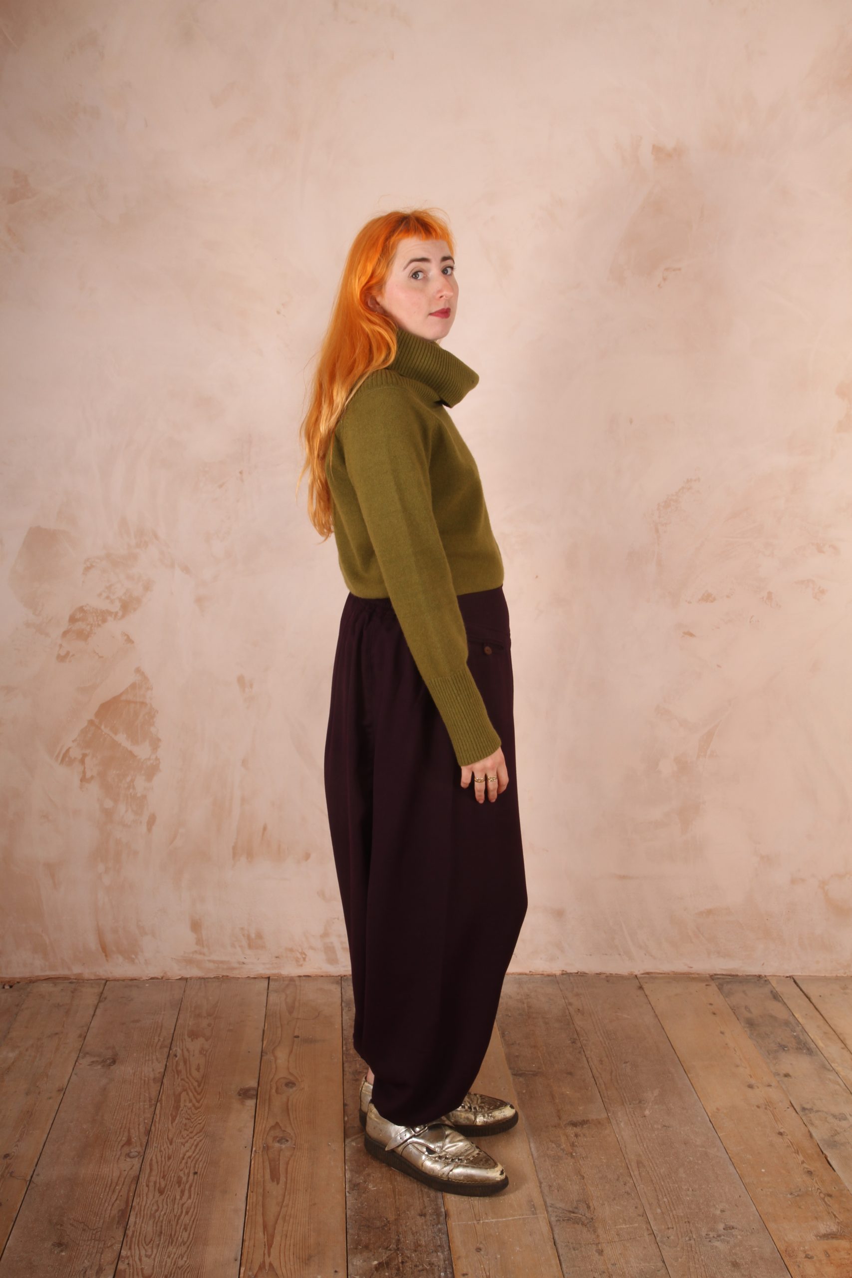 Harem Trousers 100% Crepe Wool Plum - Image 7