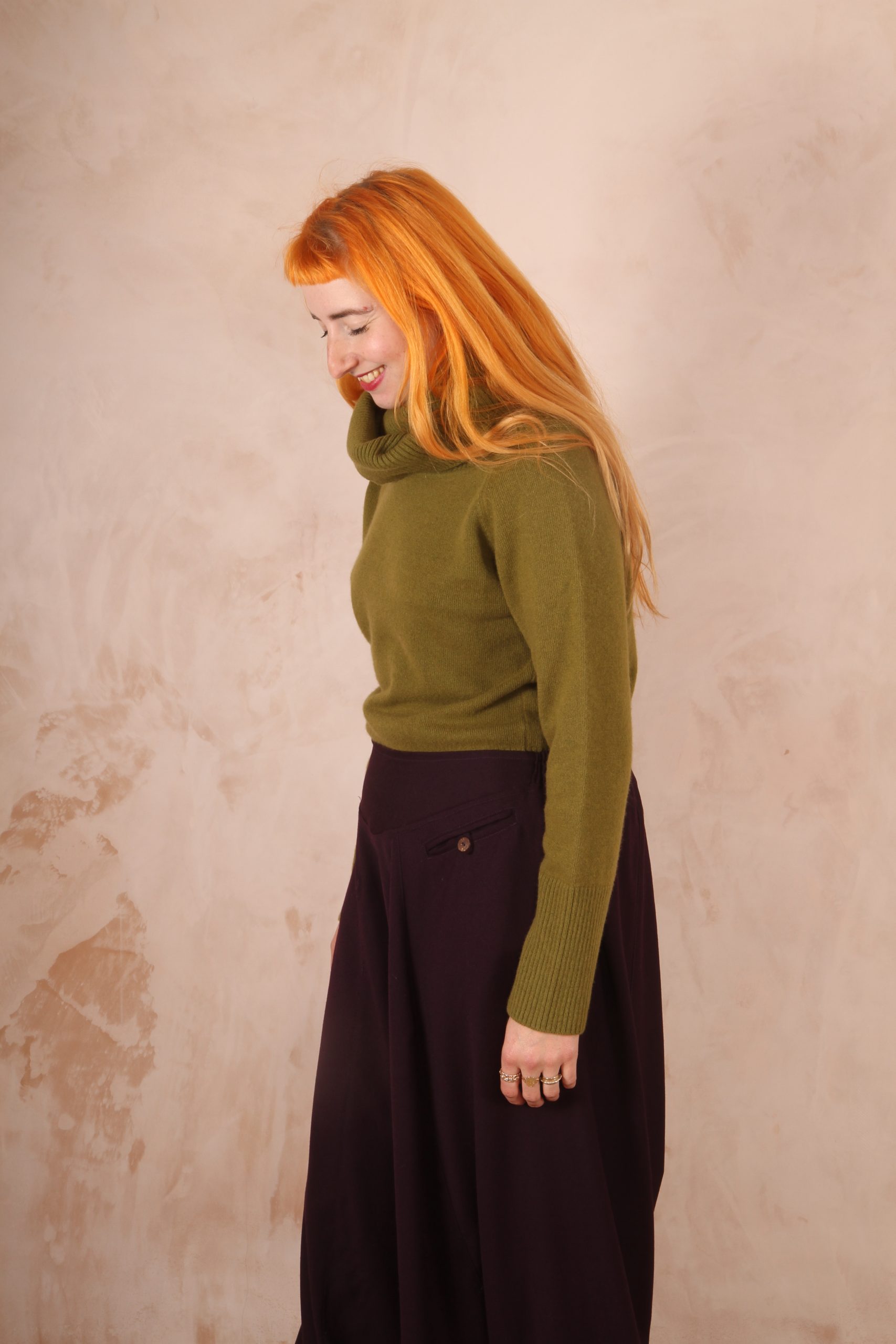 Harem Trousers 100% Crepe Wool Plum - Image 4