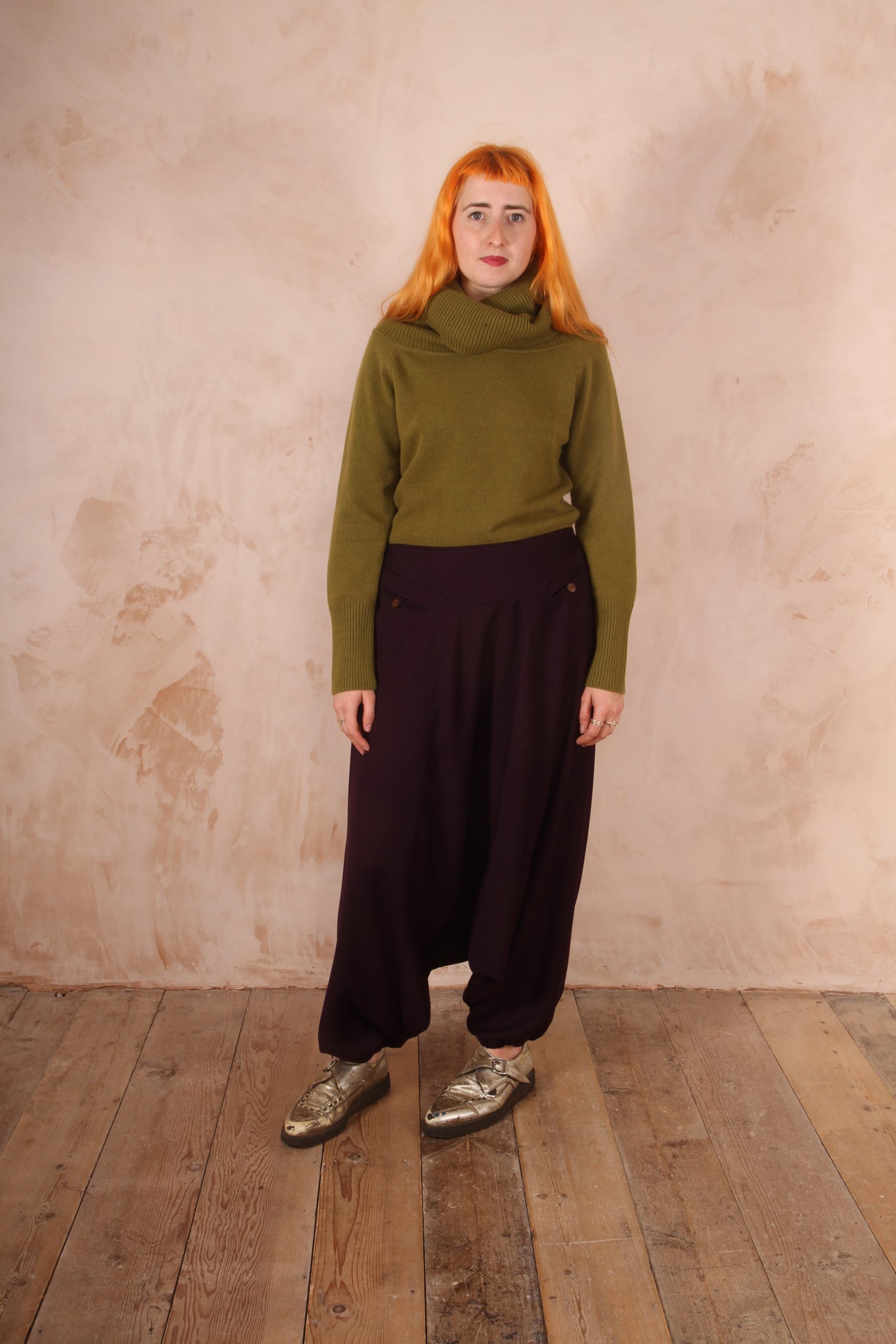 Harem Trousers 100% Crepe Wool Plum - Image 10