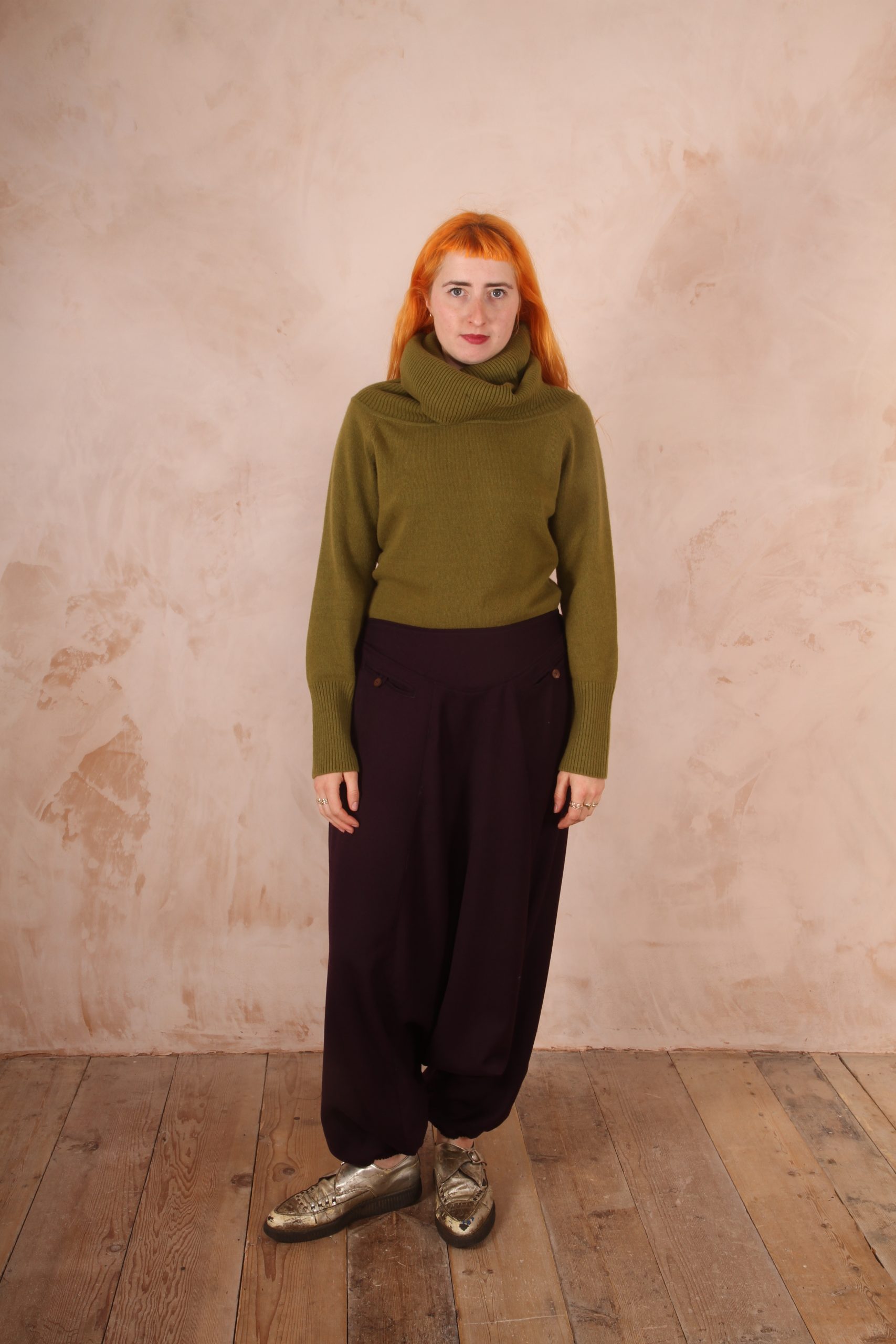 Harem Trousers 100% Crepe Wool Plum - Image 9