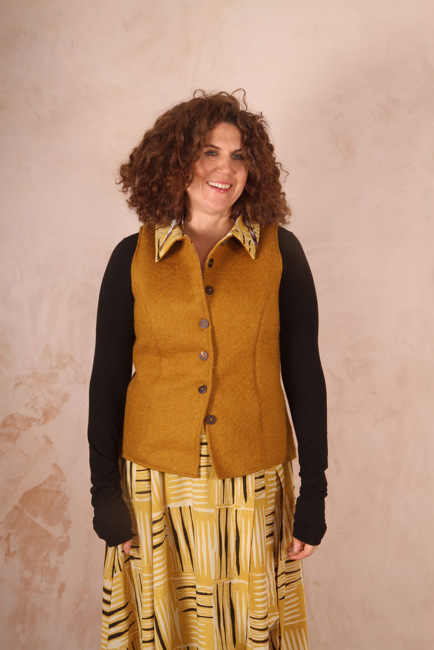 Classic Tailored Haruka Wool Waistcoat Mustard Boiled Wool - Image 3