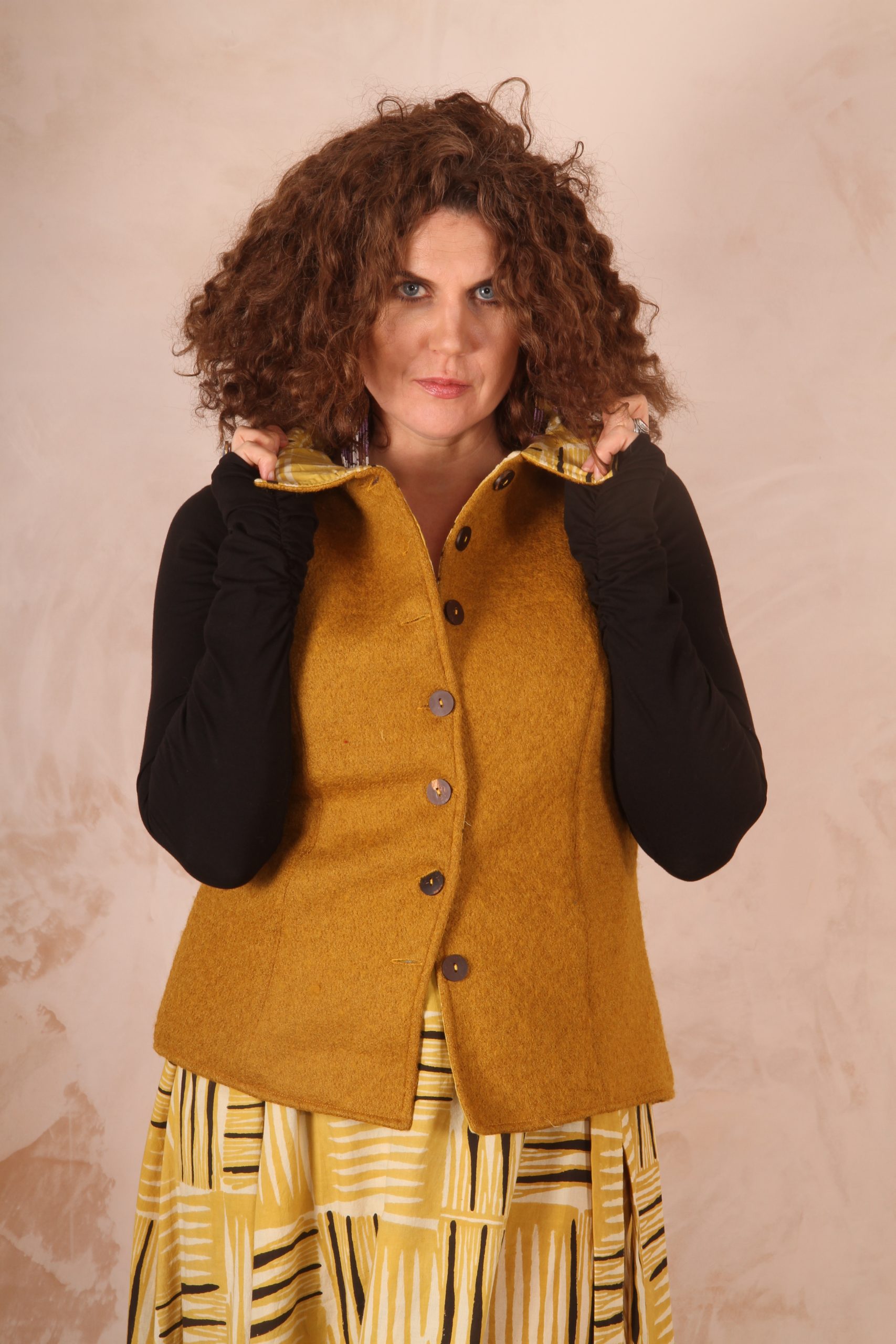 Classic Tailored Haruka Wool Waistcoat Mustard Boiled Wool