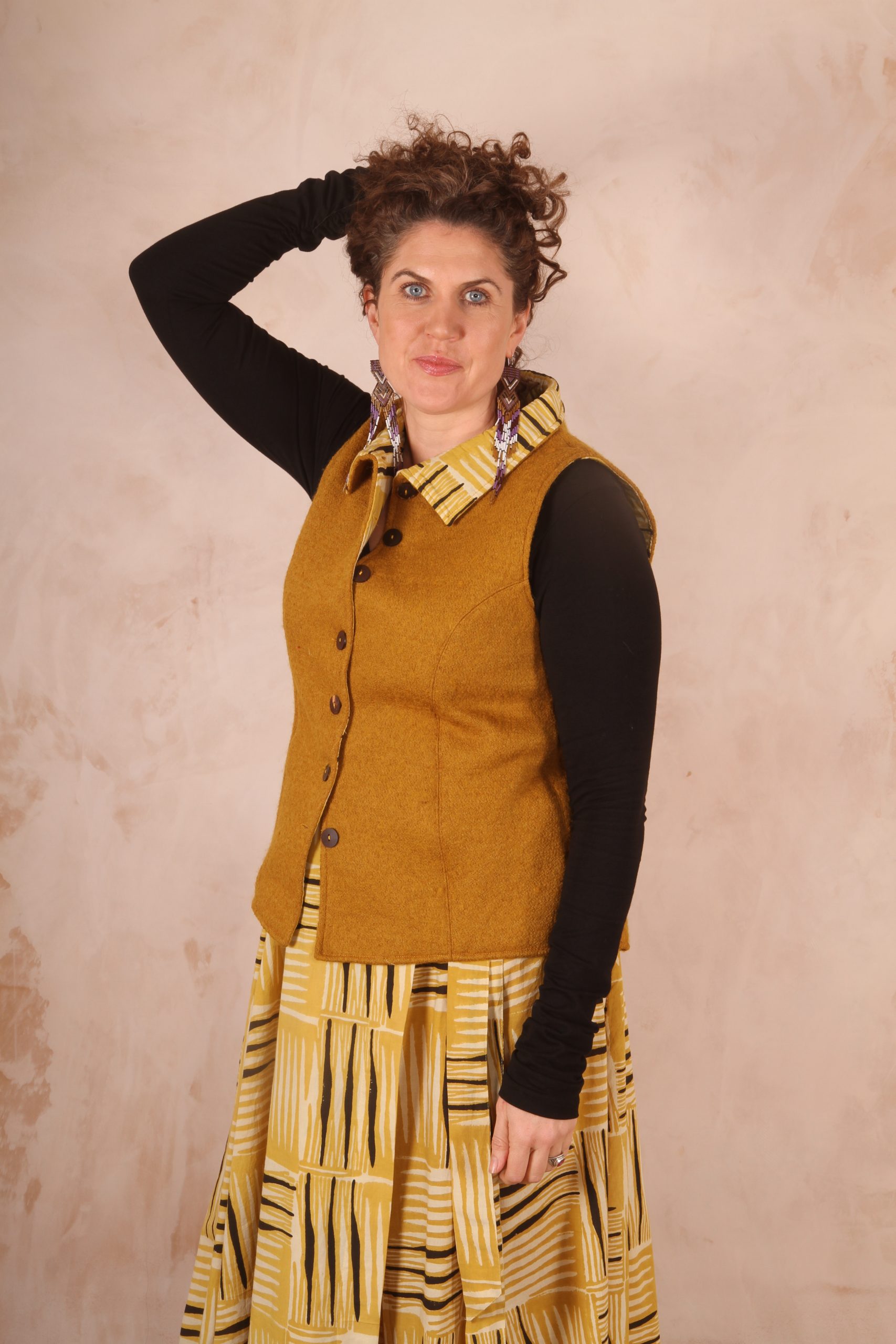 Classic Tailored Haruka Wool Waistcoat Mustard Boiled Wool - Image 7