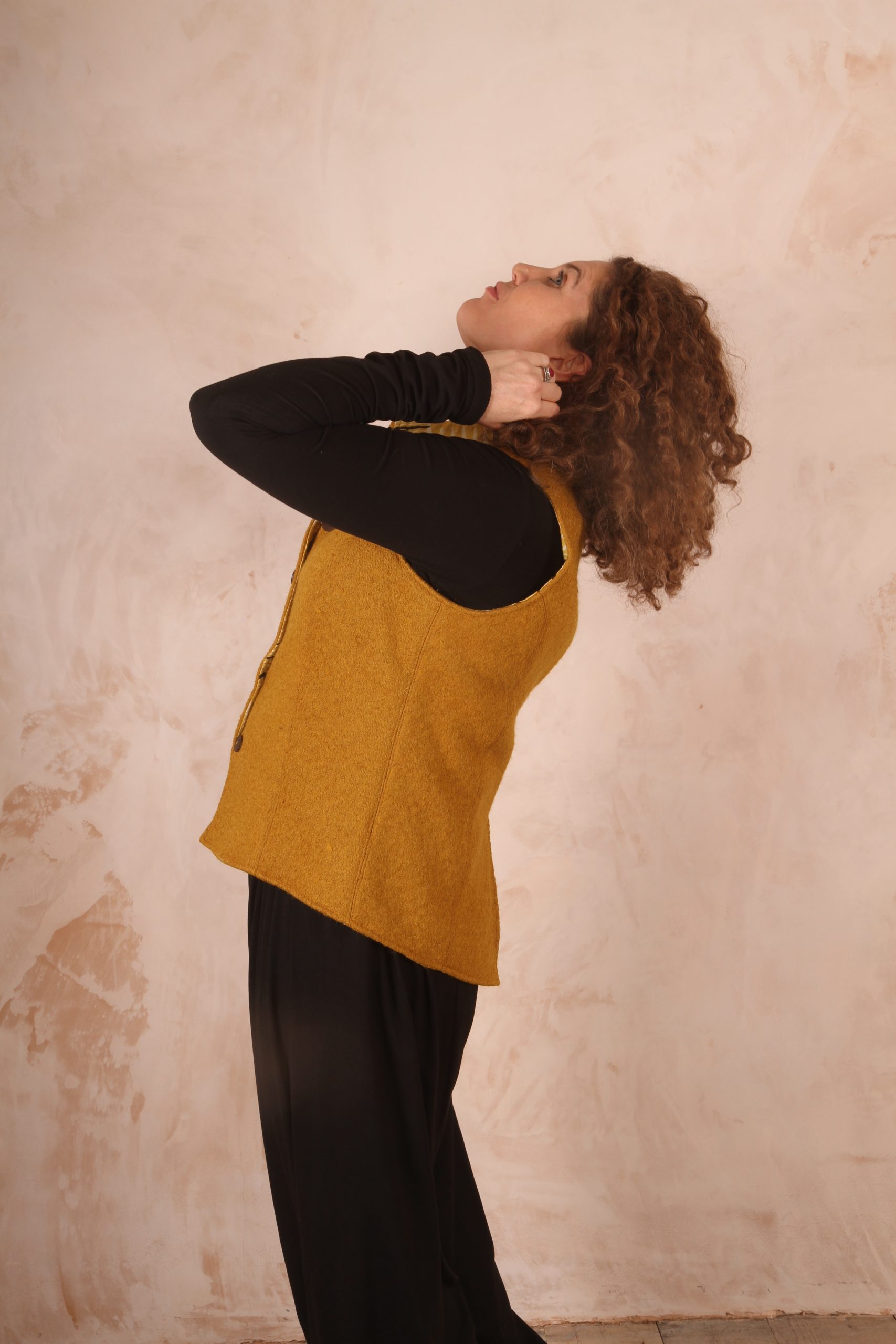 Classic Tailored Haruka Wool Waistcoat Mustard Boiled Wool - Image 10