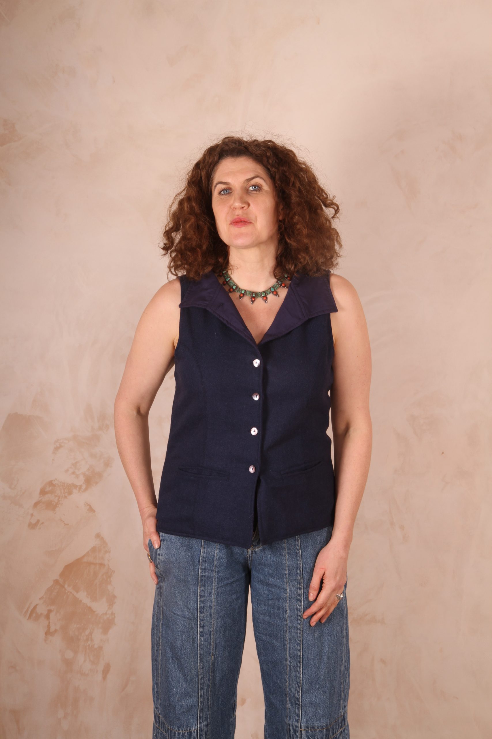Classic Tailored Haruka Wool Waistcoat Midnight Blue - Image 3