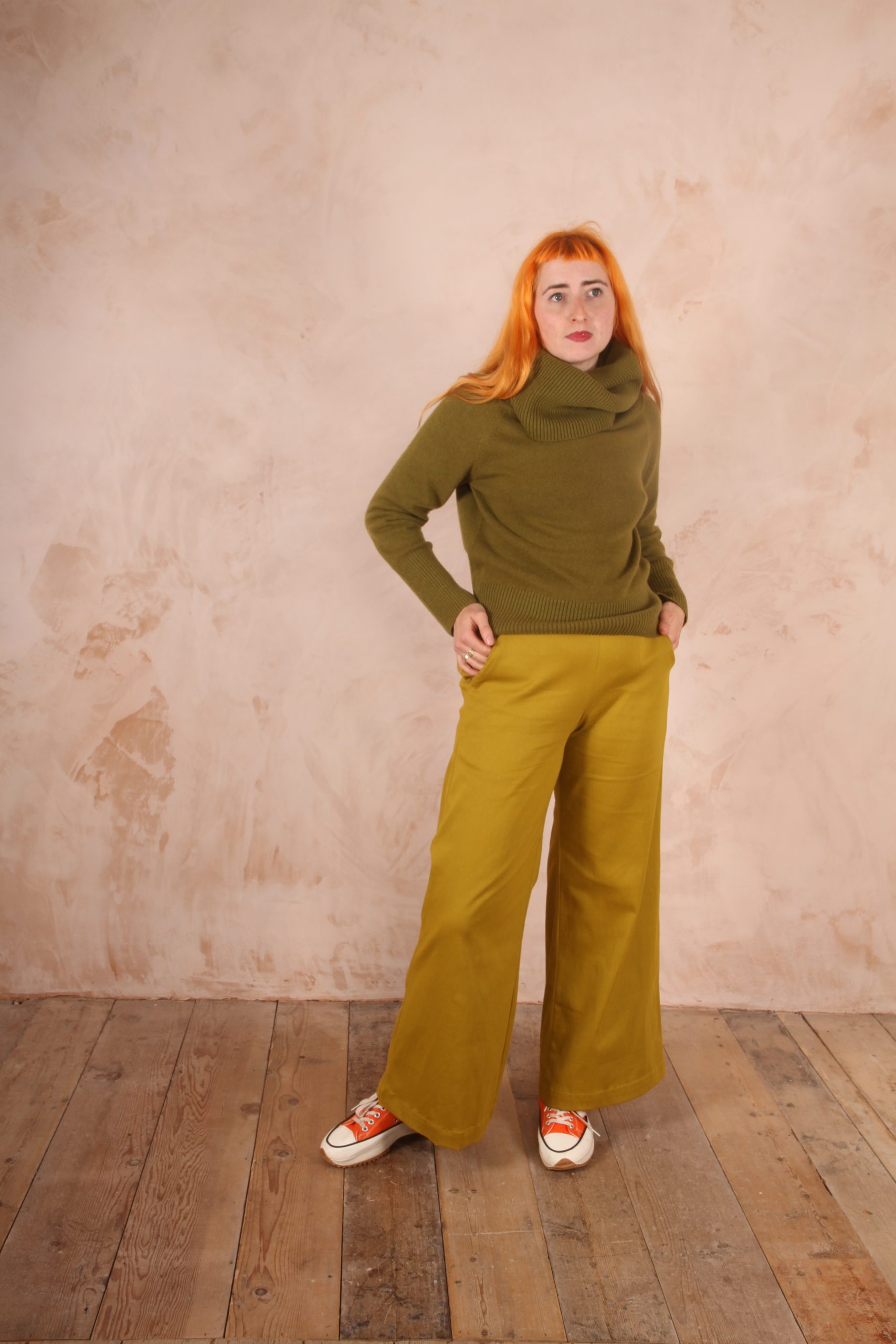 Kamu Trousers Stretch Cotton Poplin Yellow Green