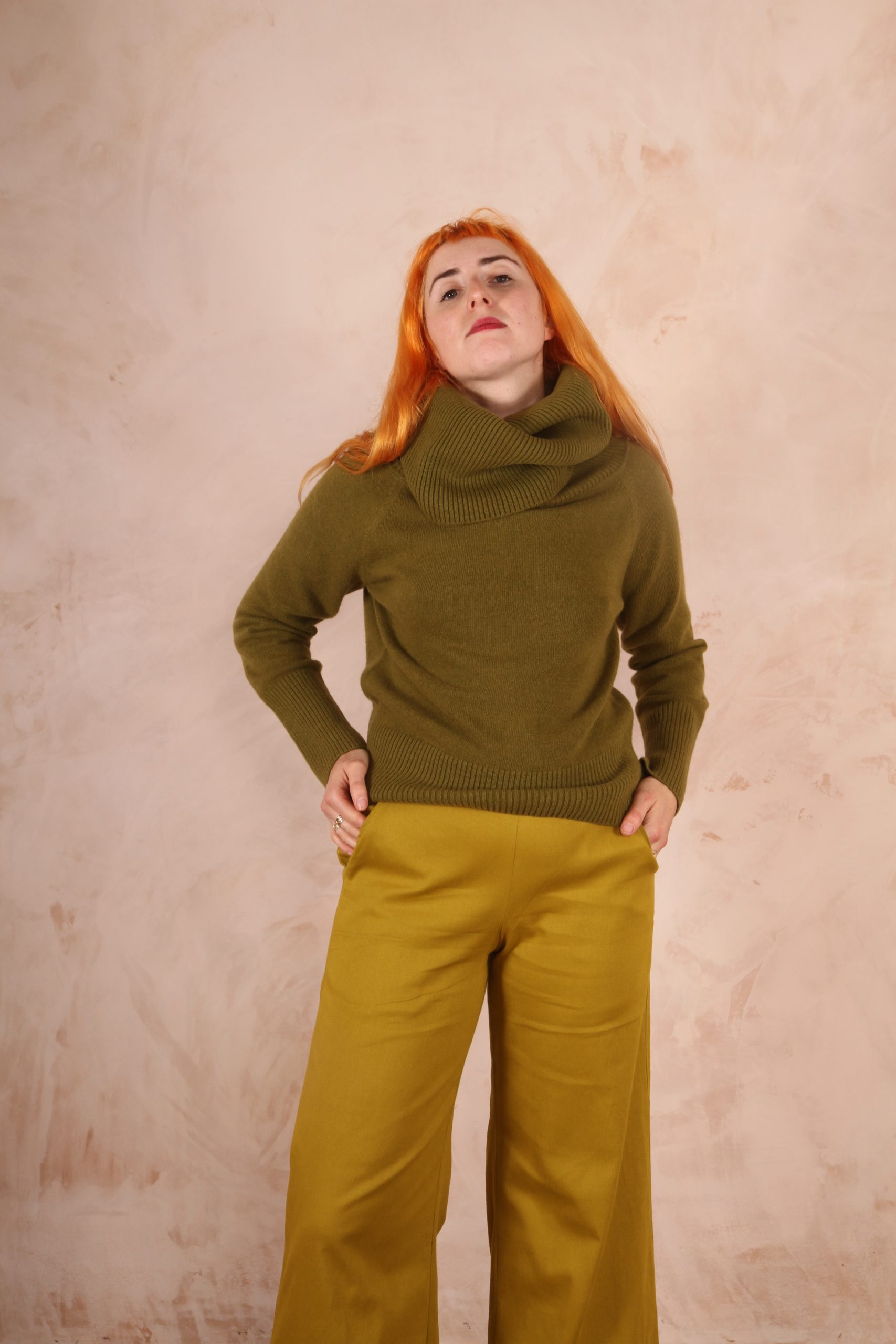 Kamu Trousers Stretch Cotton Poplin Yellow Green - Image 6