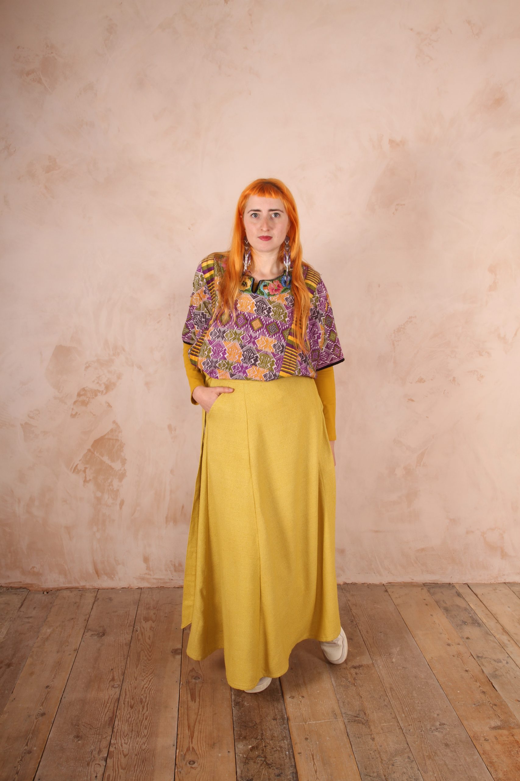 Freida Wrap Around Panelled Maxi Skirt Sunshine Yellow Raw Silk - Image 3